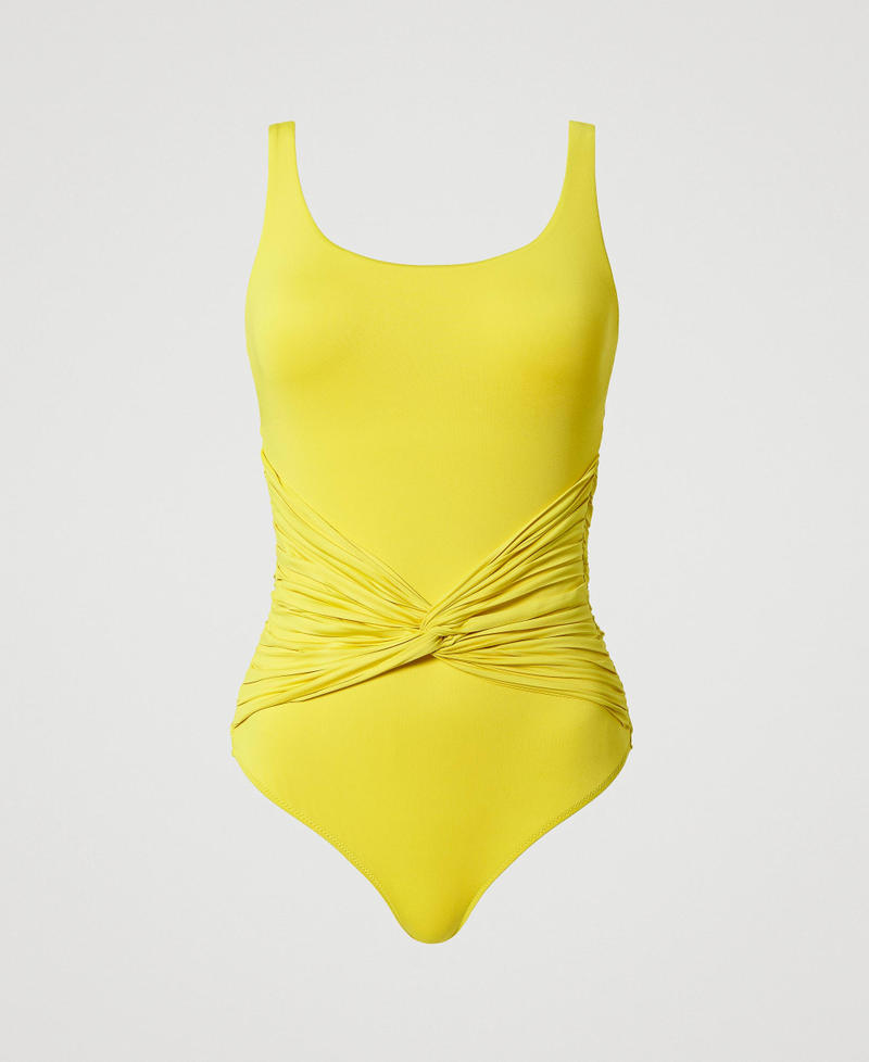 One-piece swimsuit with draping “Mustard” Yellow Woman 241LMMA00_11505_S0