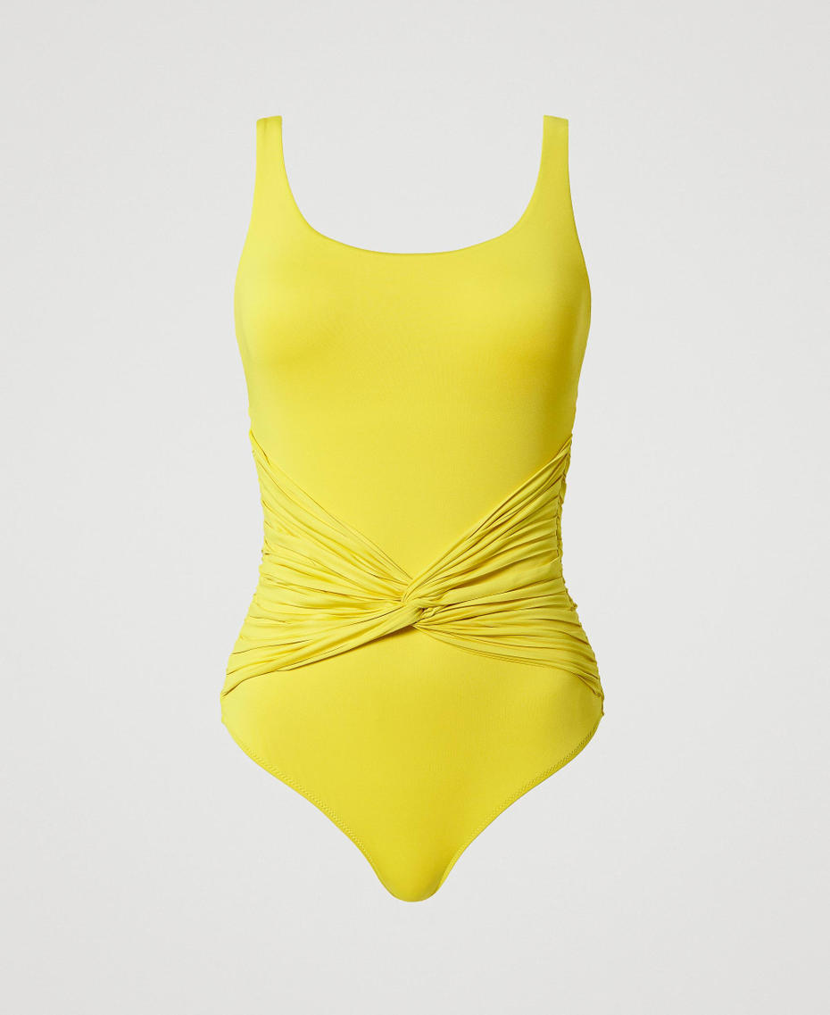Badeanzug mit Faltenwürfen „Mustard“-Gelb Frau 241LMMA00-0S