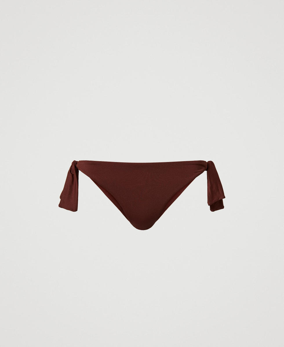 Bikini thong with bows "Bitter Chocolate" Brown Woman 241LMMA88_11504_S0