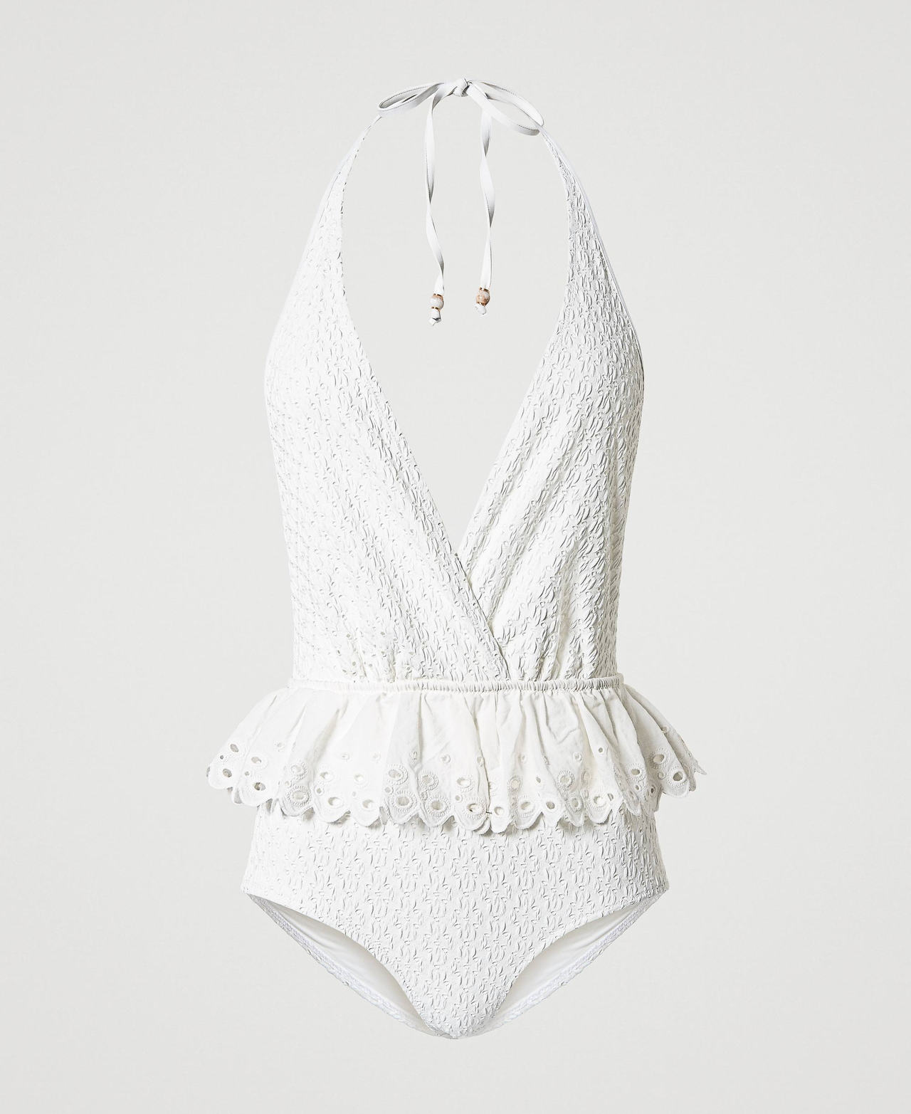 One-piece swimsuit with broderie anglaise Star White Woman 241LMMB01-0S