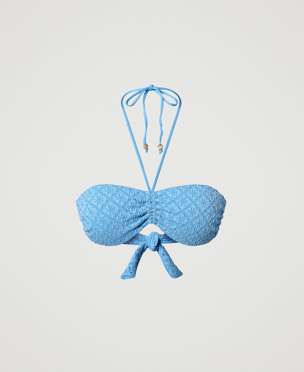 Bandeau bikini top with broderie anglaise Cornflower Blue Woman 241LMMB11_00502_S0