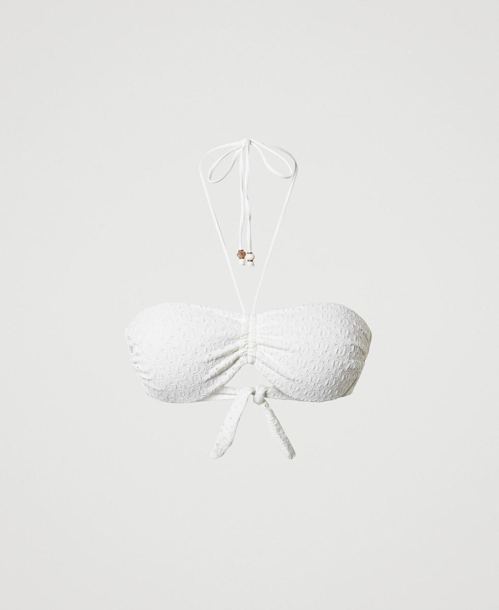 Bandeau bikini top with broderie anglaise