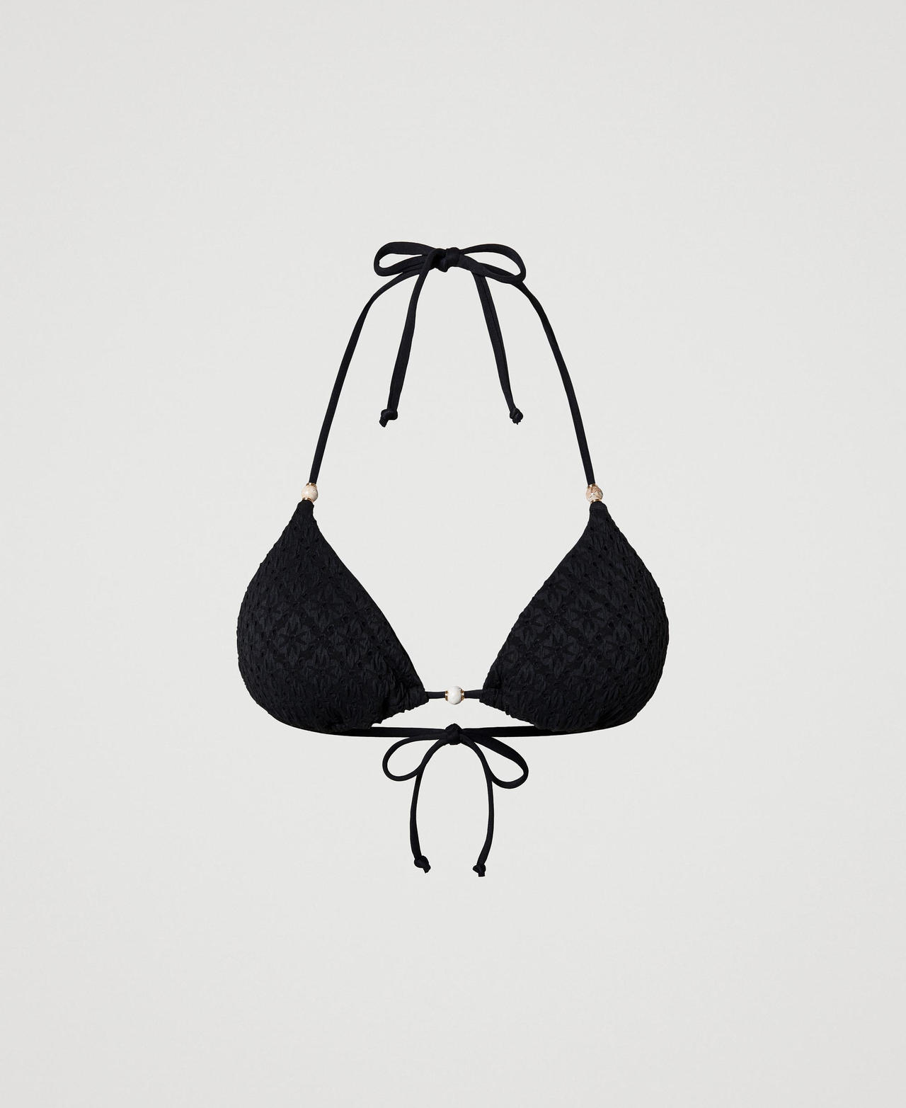 Triangle bikini top with broderie anglaise