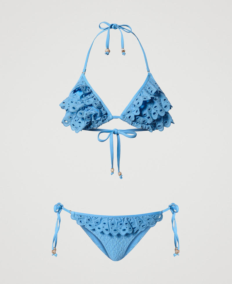 Triangle bikini top and thong set with broderie anglaise Cornflower Blue Woman 241LMMB23_00502_0S