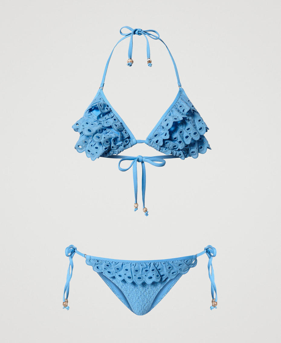 Triangle bikini top and thong set with broderie anglaise