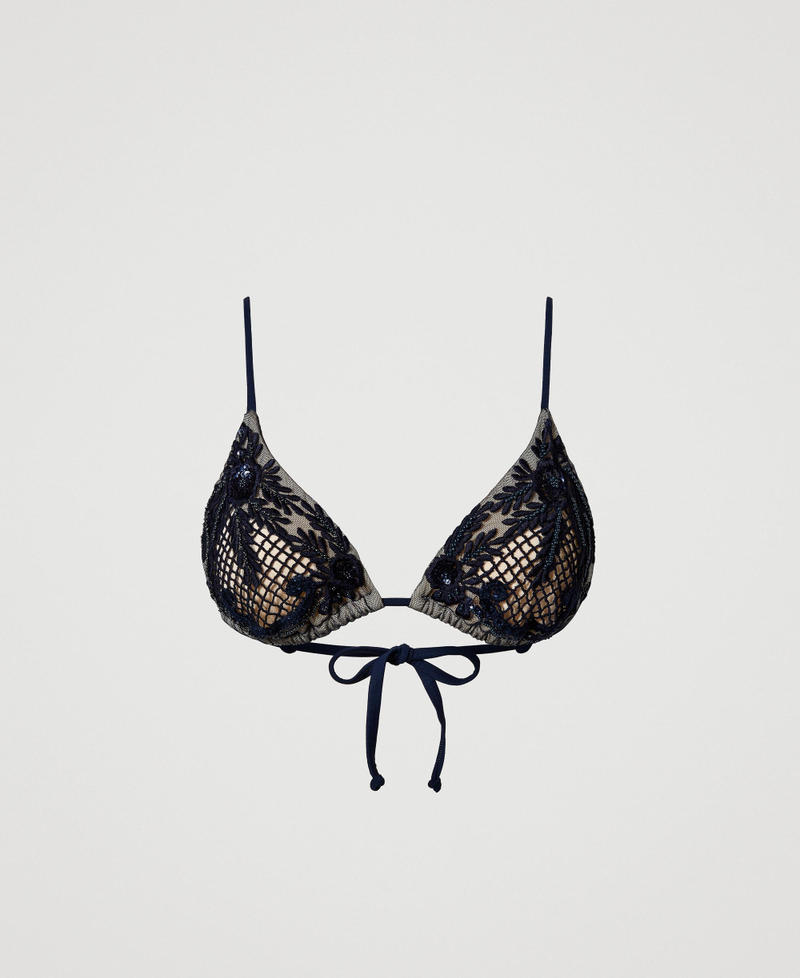 Triangle bikini top with macramé embroidery