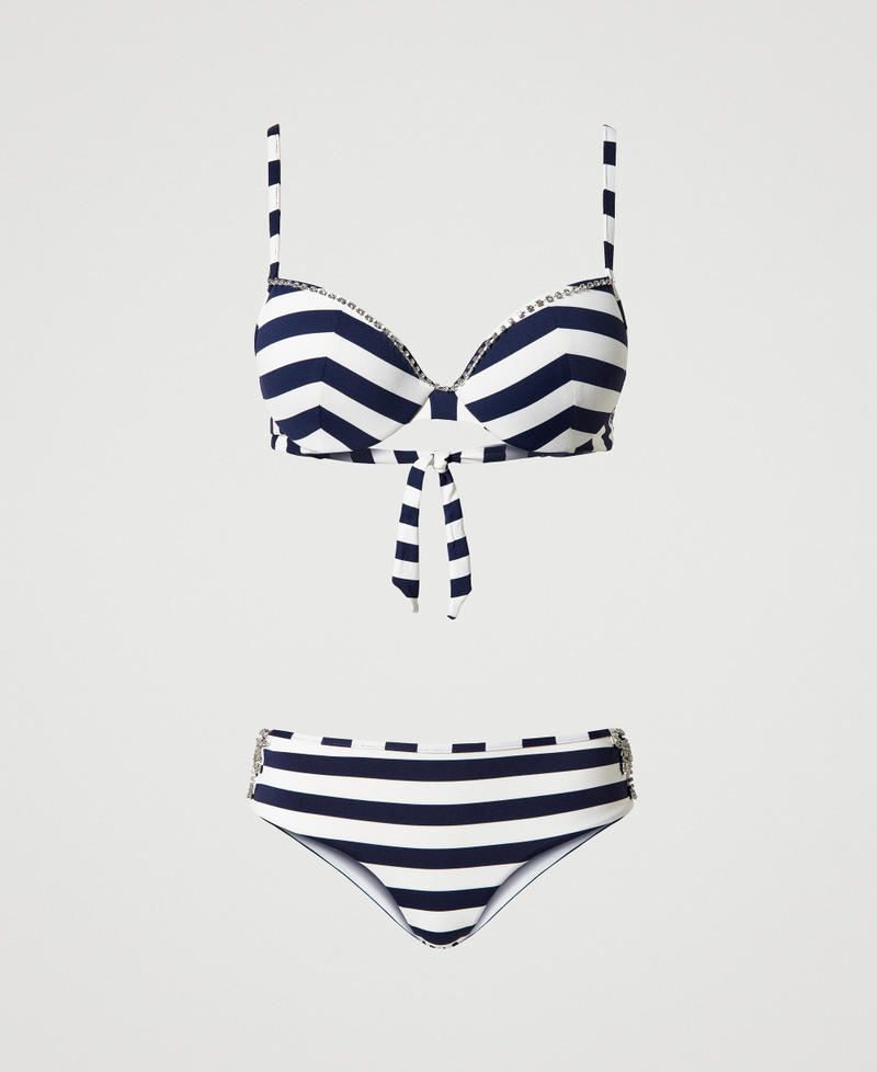 Push-up-Bikinitop und Brazilian-Bikinihose mit Streifen Zweifarbig Streifen „Blackout“-Schwarz / Star White Frau 241LMMD44-0S