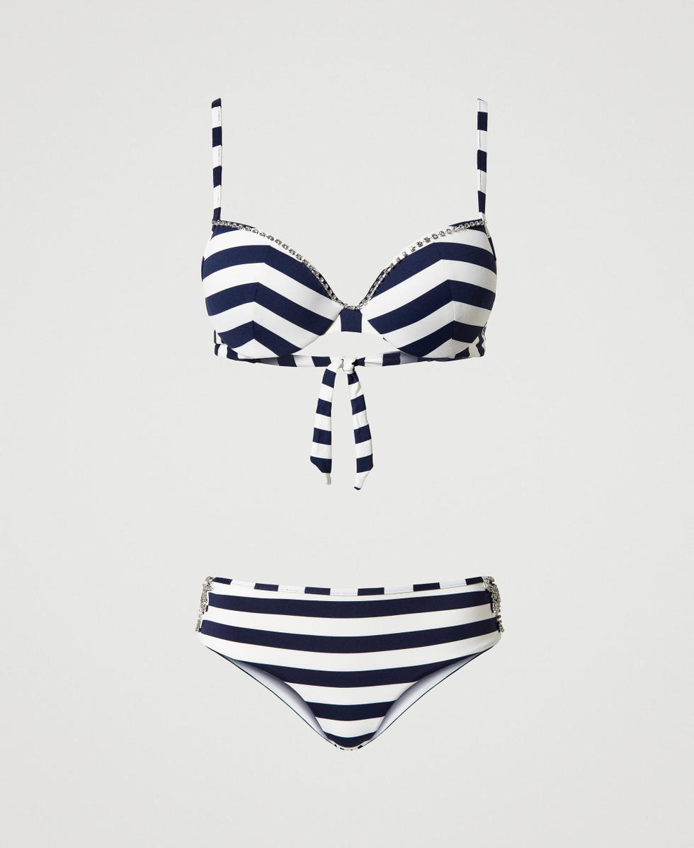 Striped push-up and Brazilian bikini set Two-Tone &ldquo;Blackout&rdquo; Black / Star White Stripe Woman 241LMMD44_11572_S0