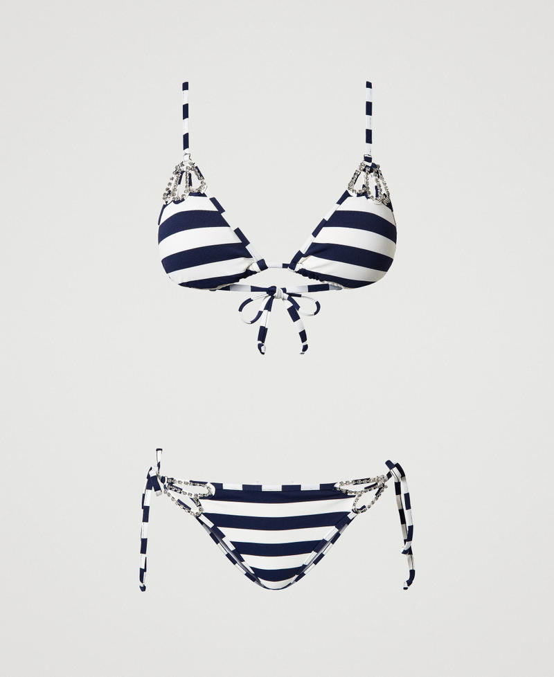 Striped triangle top and thong bikini set Two-Tone “Blackout” Black / Star White Stripe Woman 241LMME22_11572_0S