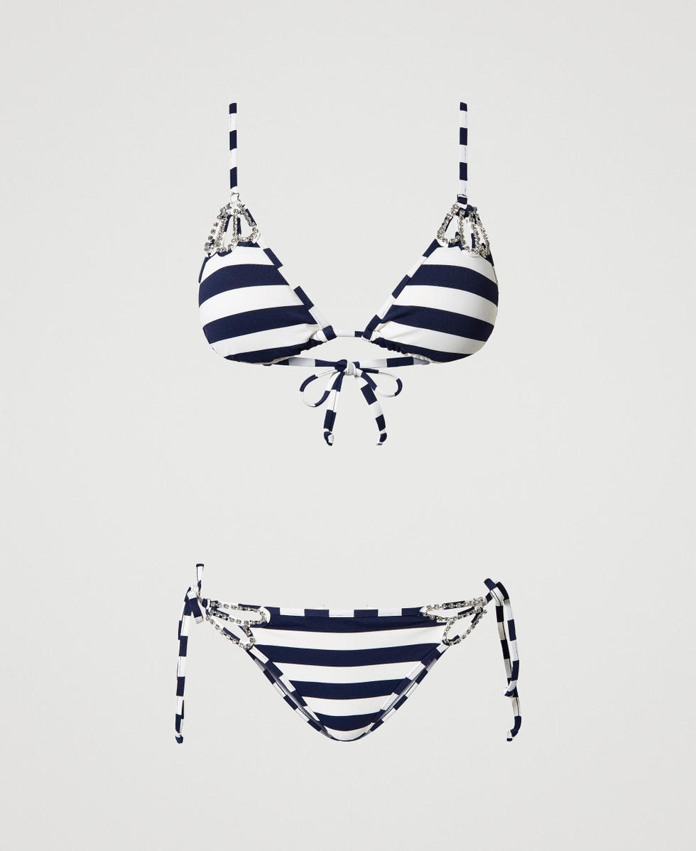 Triangel Bikinitop und Tanga mit Streifen Frau Schwarz TWINSET Milano