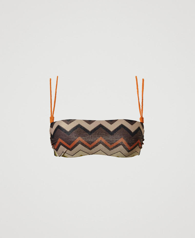 Lurex bandeau bikini top with chevron print