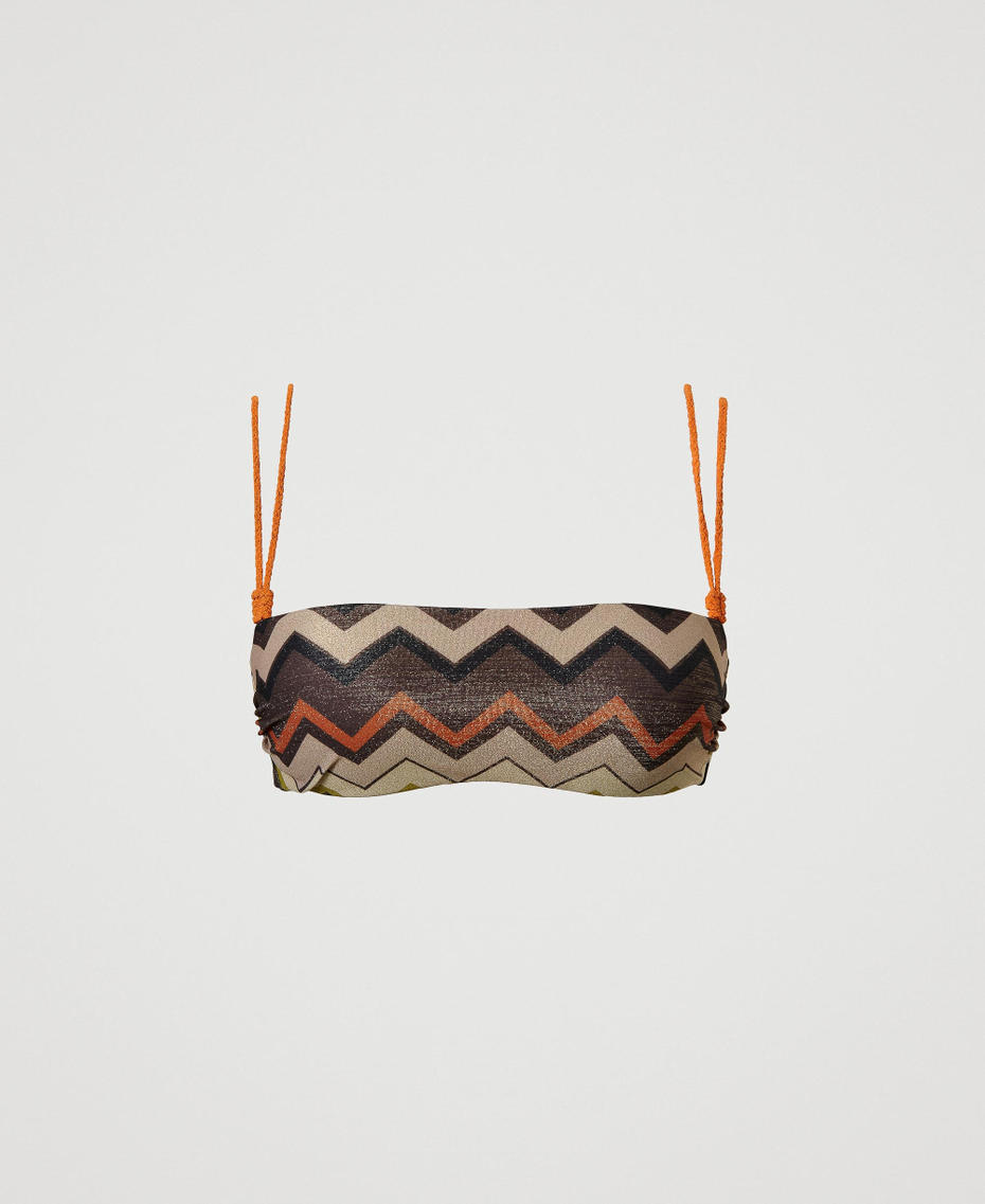 Lurex bandeau bikini top with chevron print “Bitter Chocolate" Brown Chevron Multicolour Woman 241LMMF11_11590_S0