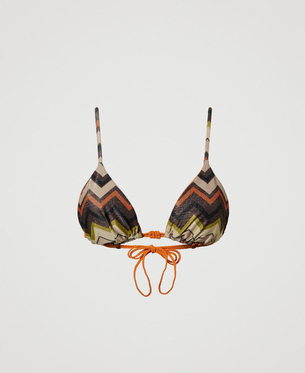 Lurex triangle bikini top with chevron print &ldquo;Bitter Chocolate" Brown Chevron Multicolour Woman 241LMMF22_11590_S0