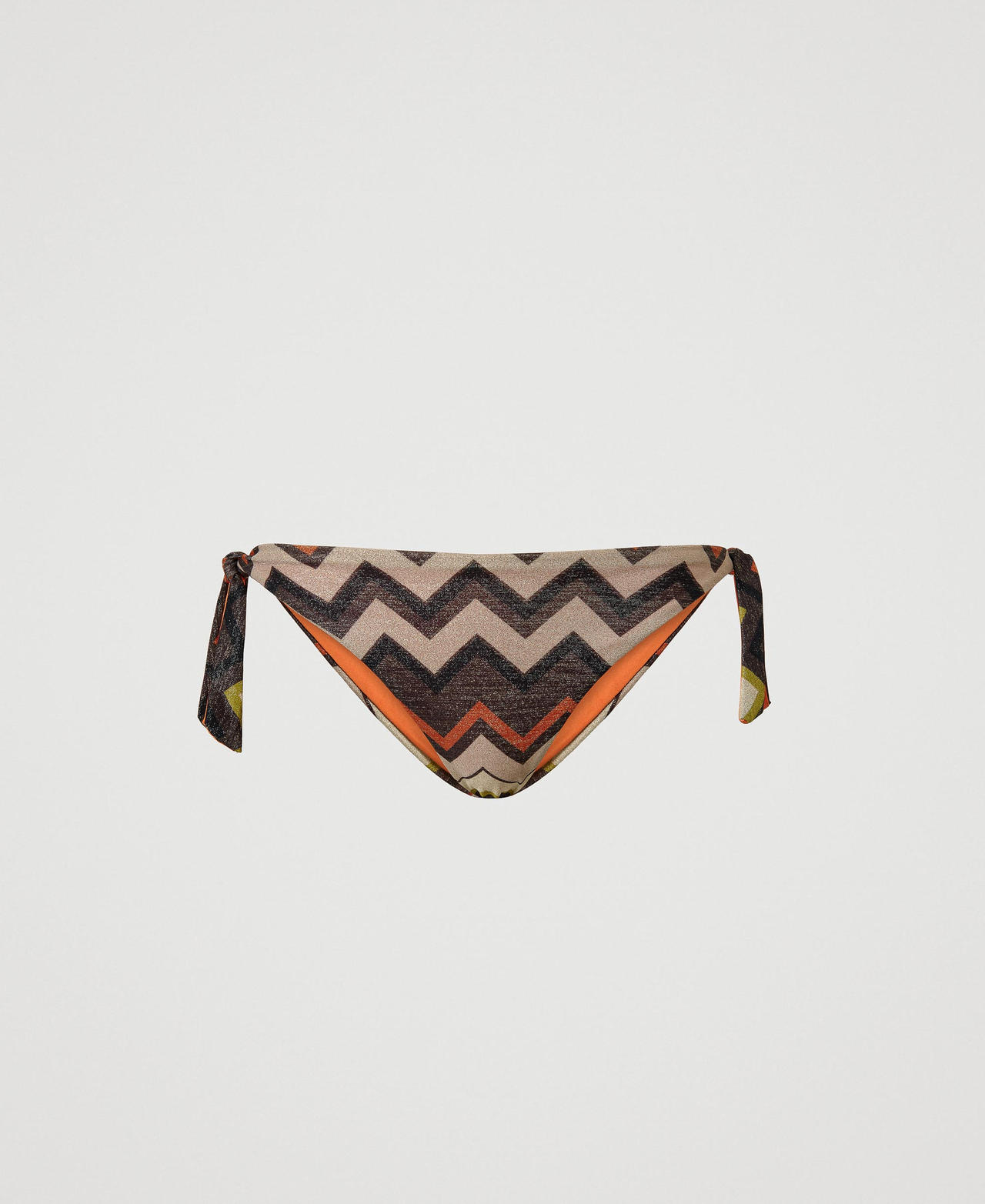 Lurex bikini thong with chevron print “Bitter Chocolate" Brown Chevron Multicolour Woman 241LMMF88-0S