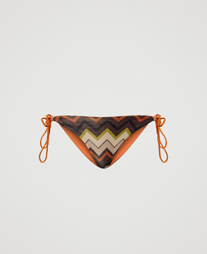 Lurex bikini thong with chevron print and laces