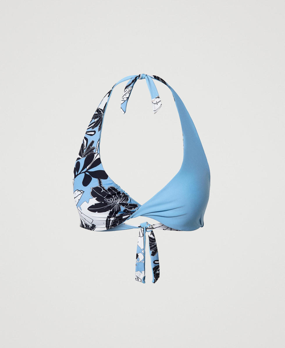 Reversible brassiere bikini top with floral print Cornflower Exotic Print Woman 241LMMG12_11576_07