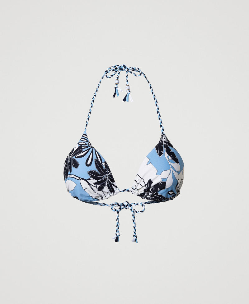 Reversible triangle bikini top with floral print Cornflower Exotic Print Woman 241LMMG22-0S