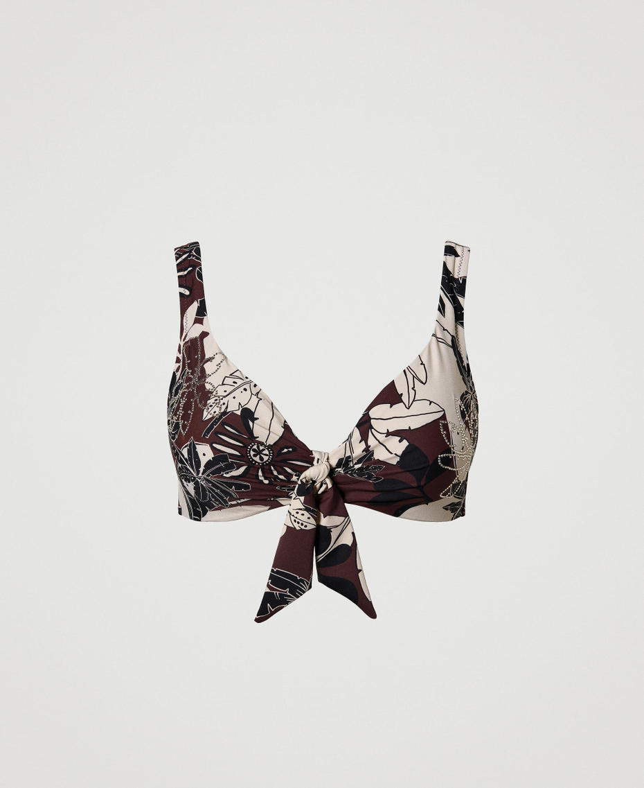 Floral triangle bikini top with rhinestones