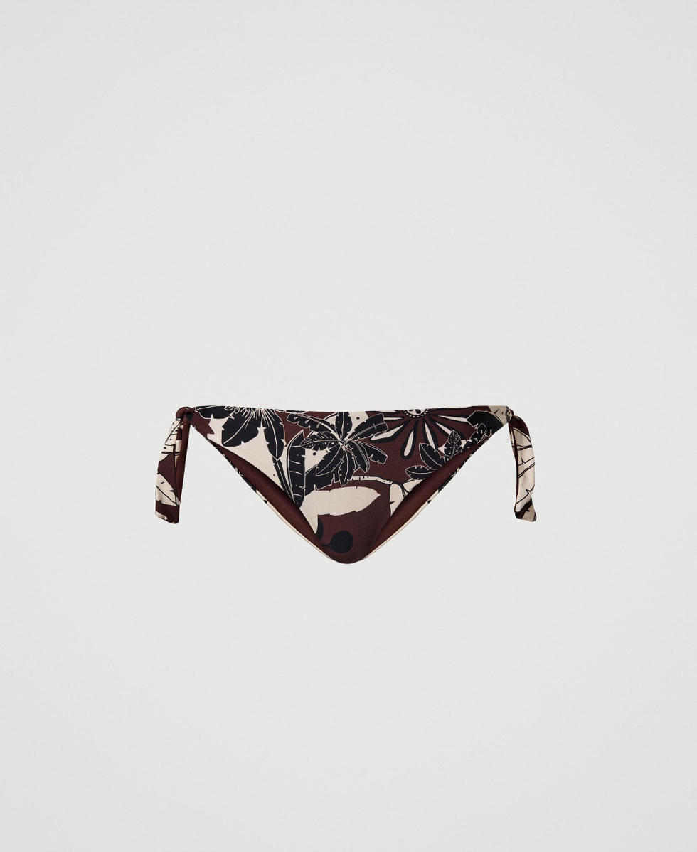 Reversible bikini thong with floral print