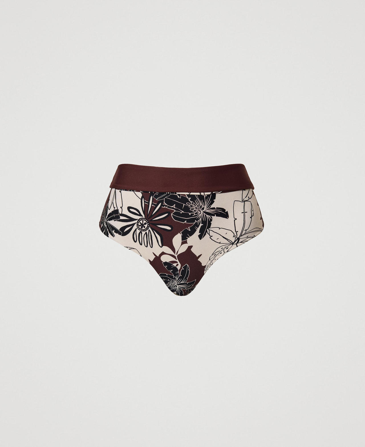 Beidseitig tragbare Bikinihose mit Blumen Print Exotic „Bitter Chocolate“-Braun Frau 241LMMG90-0S