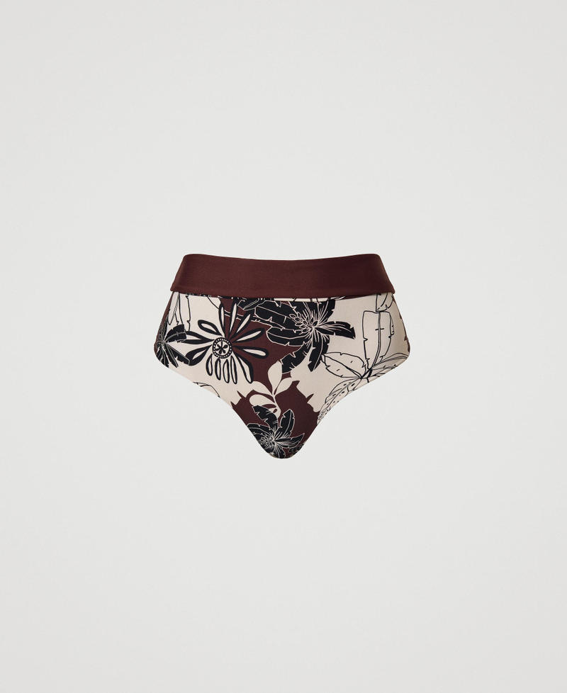 Reversible bikini bottom with floral print “Bitter Chocolate" Brown Exotic Print Woman 241LMMG90_11577_0S