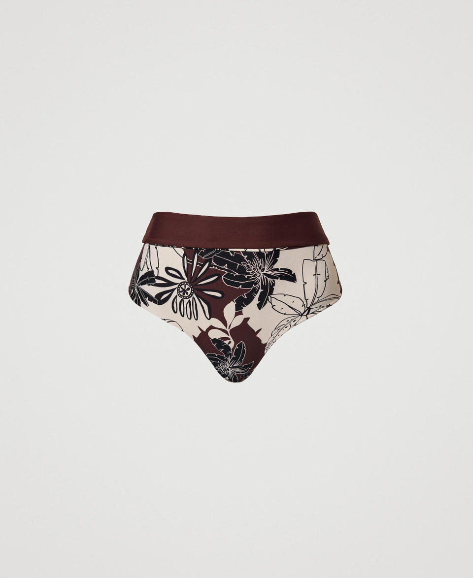 Reversible bikini bottom with floral print “Bitter Chocolate" Brown Exotic Print Woman 241LMMG90_11577_S0
