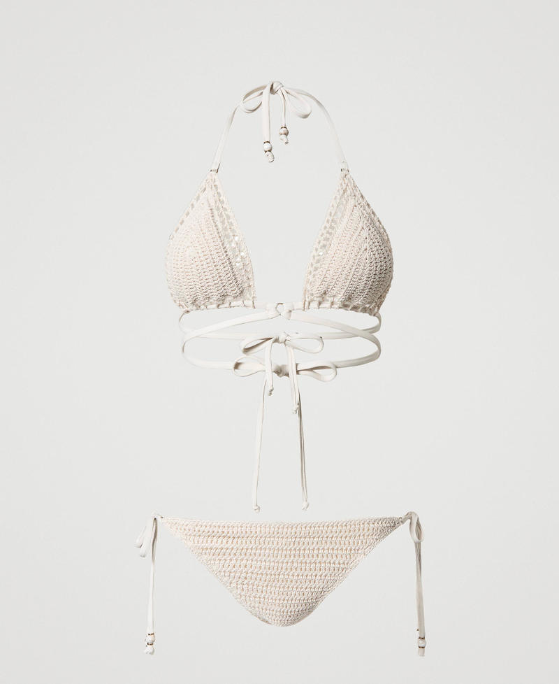 Crochet triangle top and thong bikini set "Shell" Beige Woman 241LMMJ33-0S