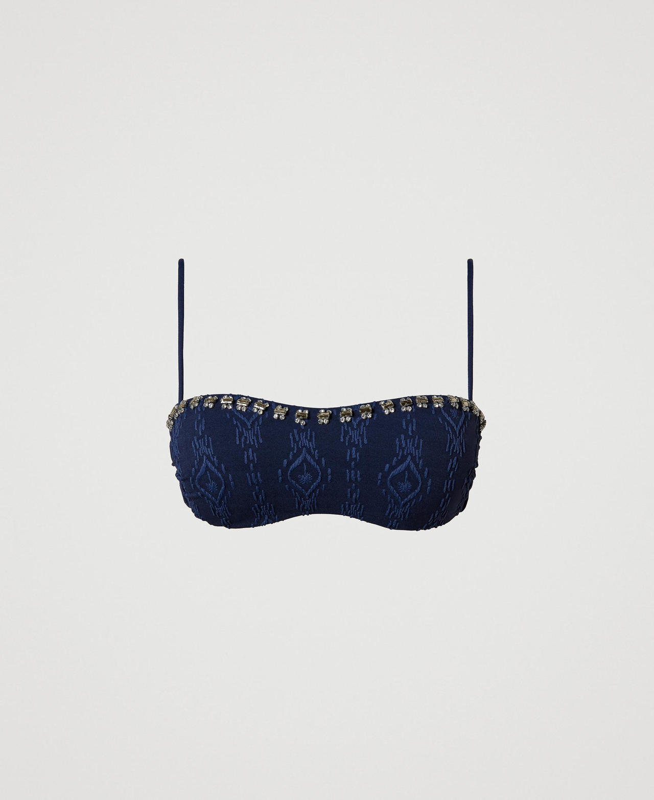 Bandeau bikini top with embossed design and embroidery Blackout Blue Woman 241LMMV11_00481_0S