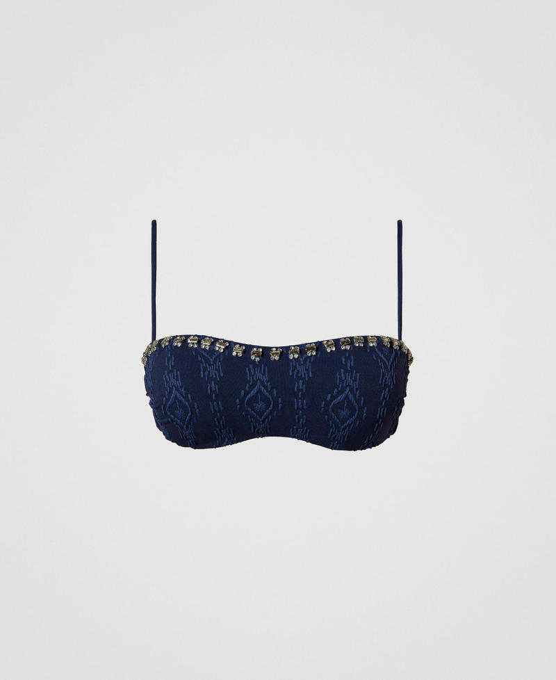 Bandeau bikini top with embossed design and embroidery Blackout Blue Woman 241LMMV11_00481_0S