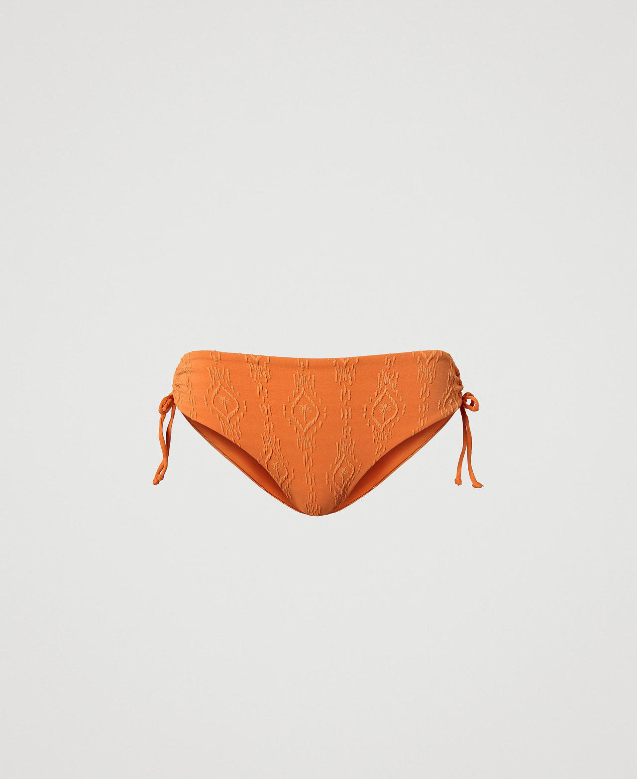 Bikini bottom with embossed design and drawstring