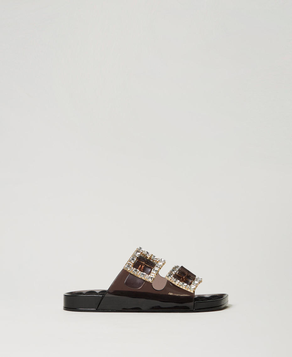 Slides with jewel buckle Black Woman 241LMT012-01