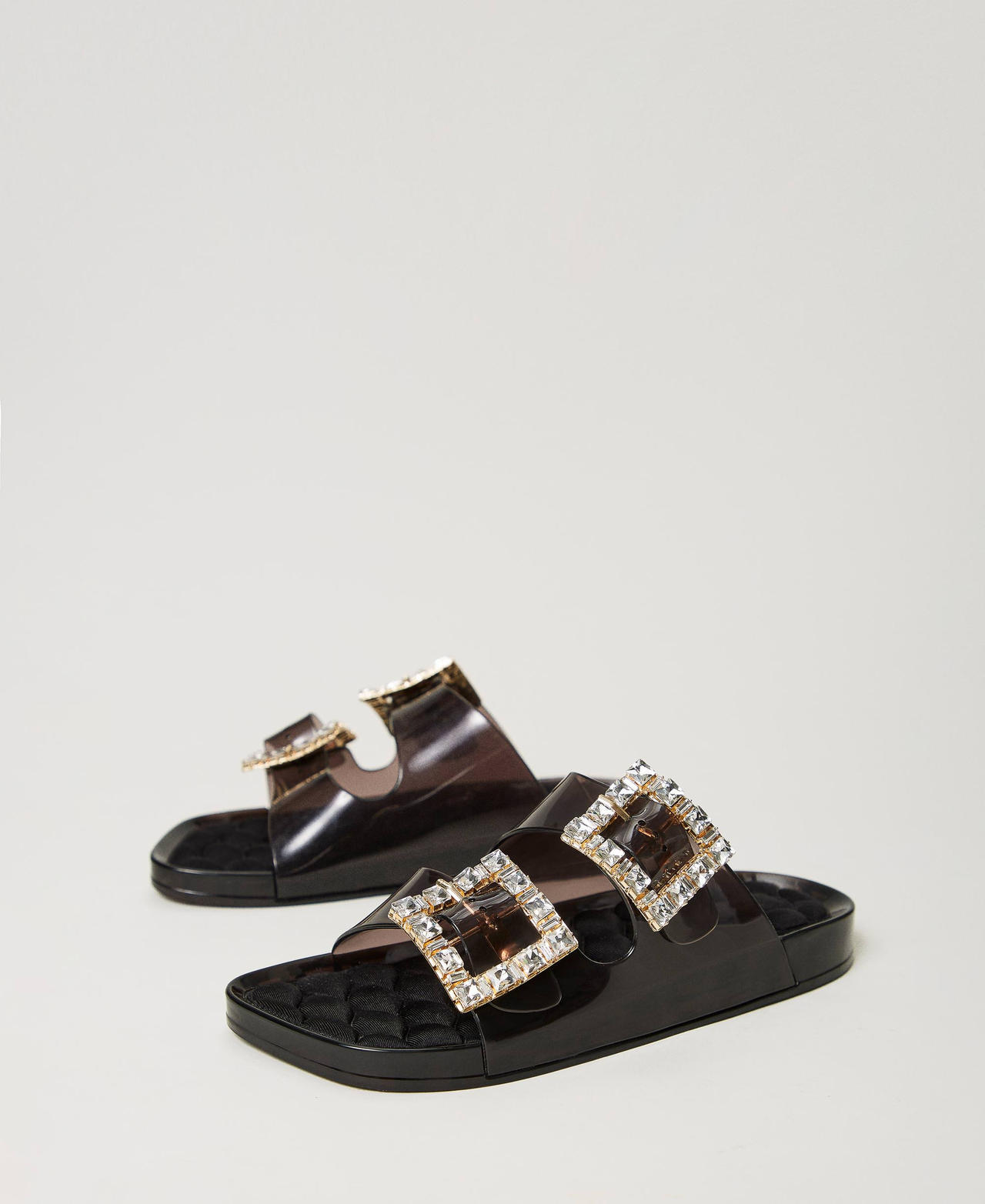 Slides with jewel buckle Black Woman 241LMT012-02