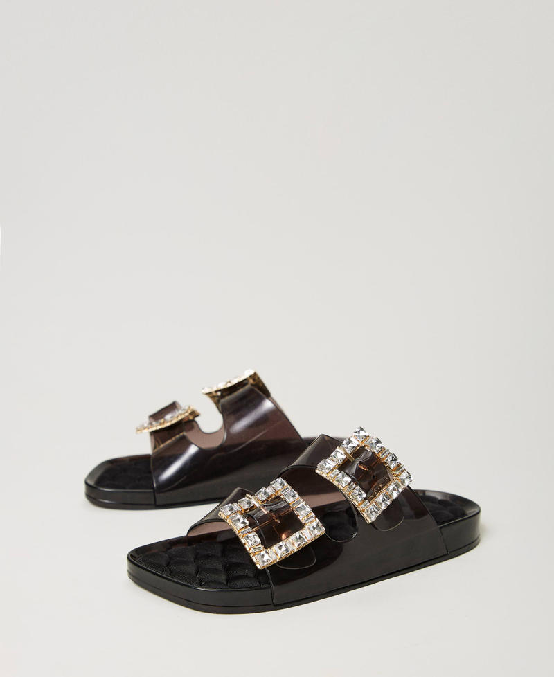 Slides with jewel buckle Black Woman 241LMT012-02