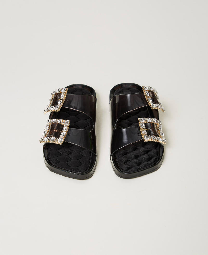 Slides with jewel buckle Black Woman 241LMT012-04