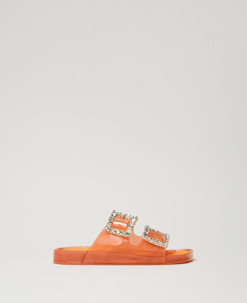 Sandali slide con fibbia gioiello