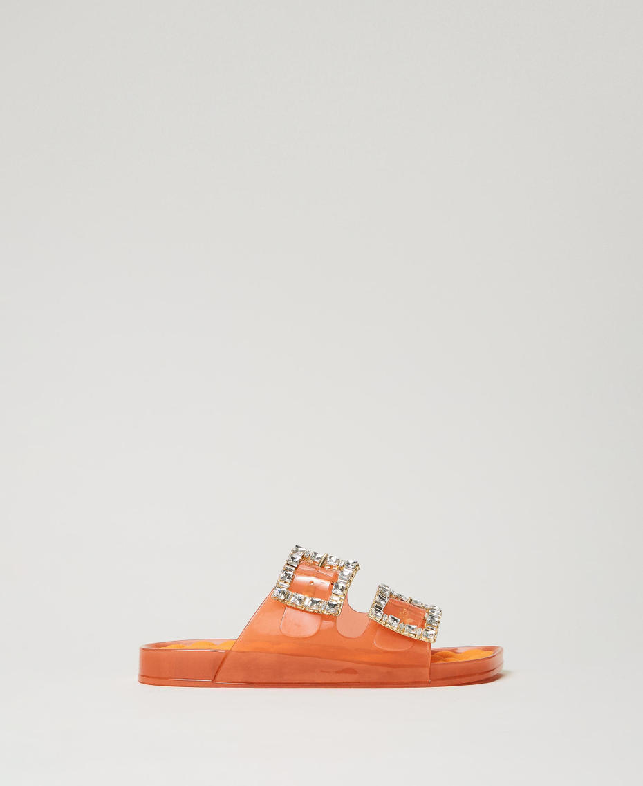 Sandali slide con fibbia gioiello