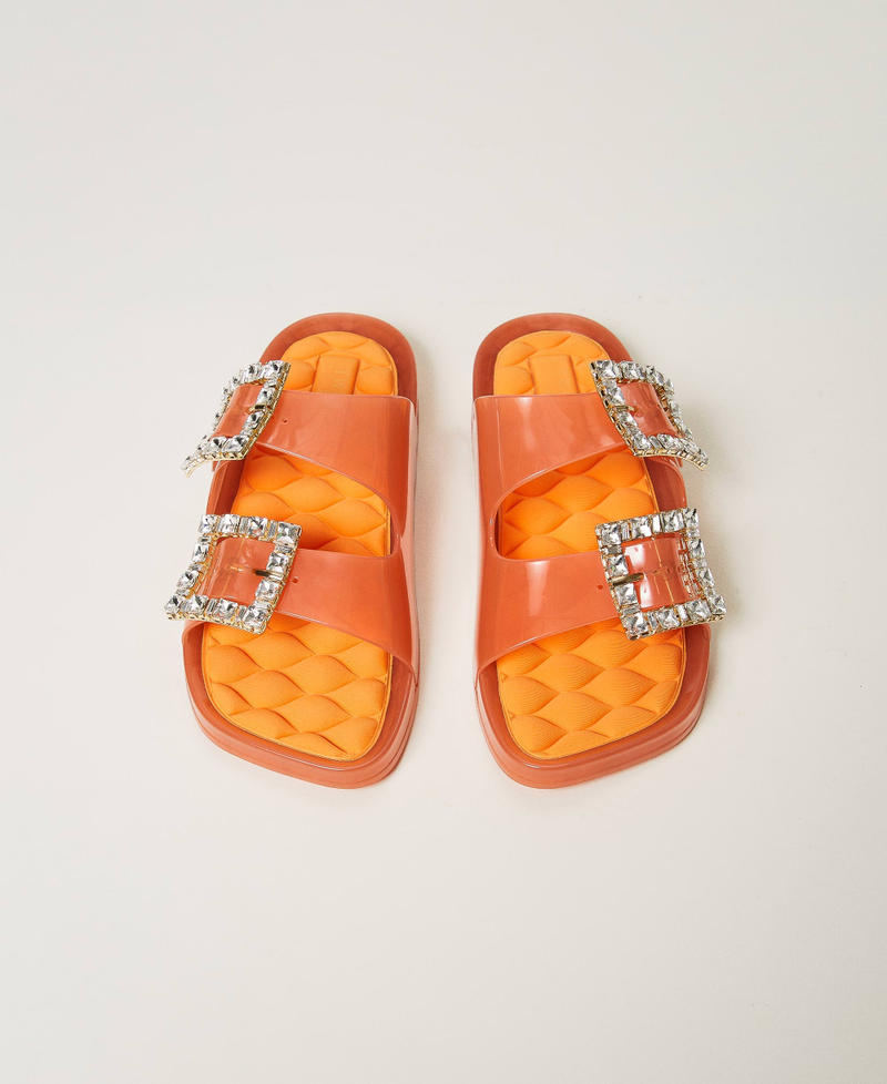 Sandali slide con fibbia gioiello