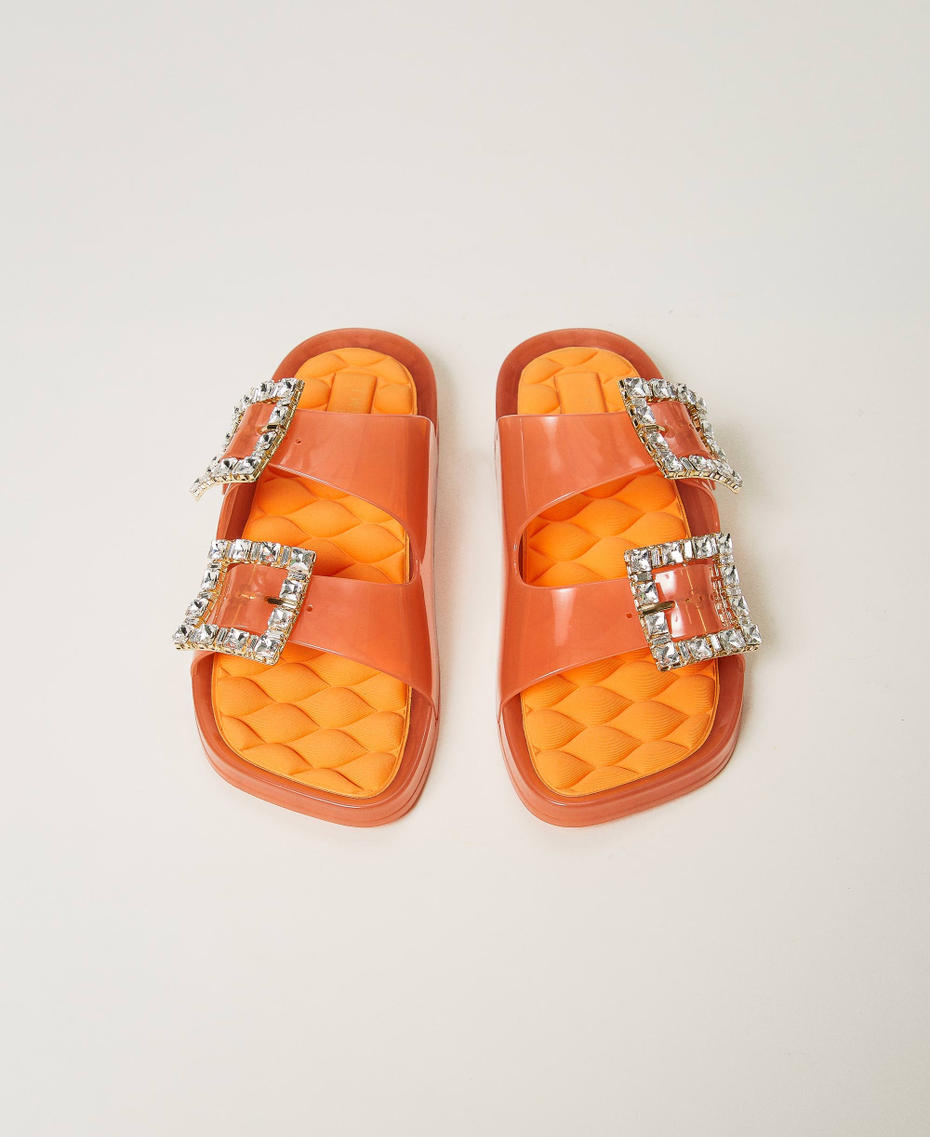 Sandali slide con fibbia gioiello