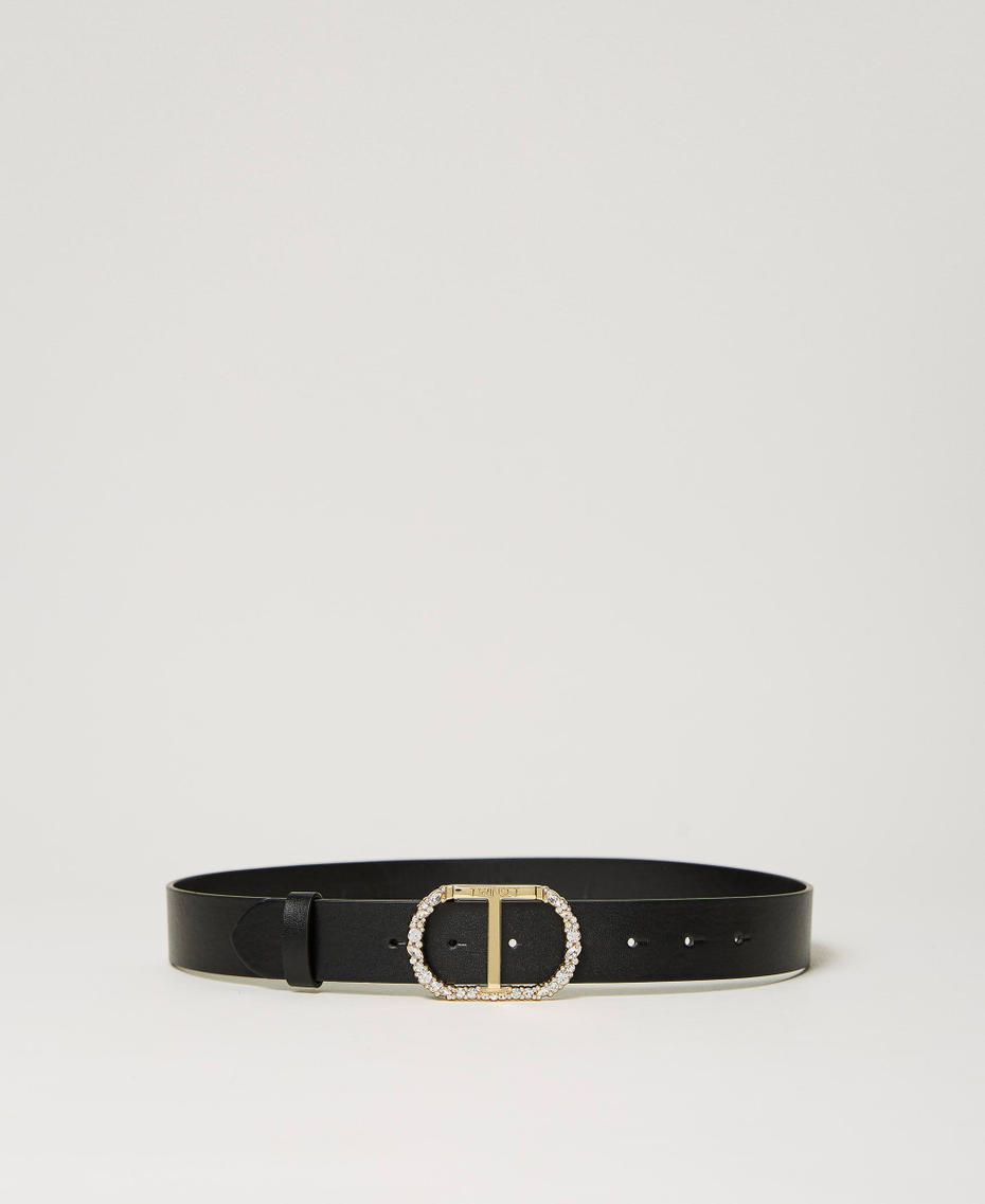Reversible belt with rhinestone Oval T