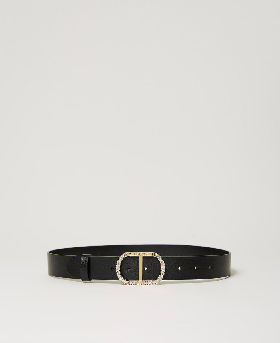 Reversible belt with rhinestone Oval T
