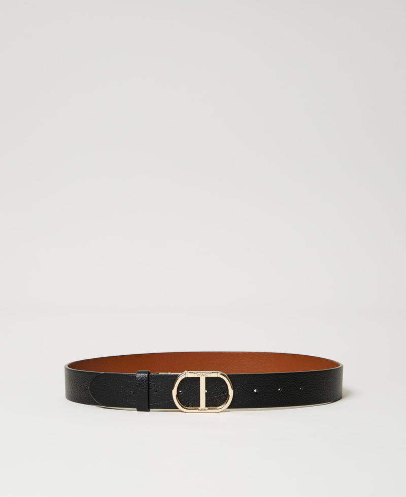 Reversible belt with snap Oval T buckle Black / Leather Woman 241TA4080-01
