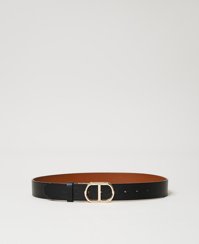 Reversible belt with snap Oval T buckle Black / Leather Woman 241TA4080_02490_01