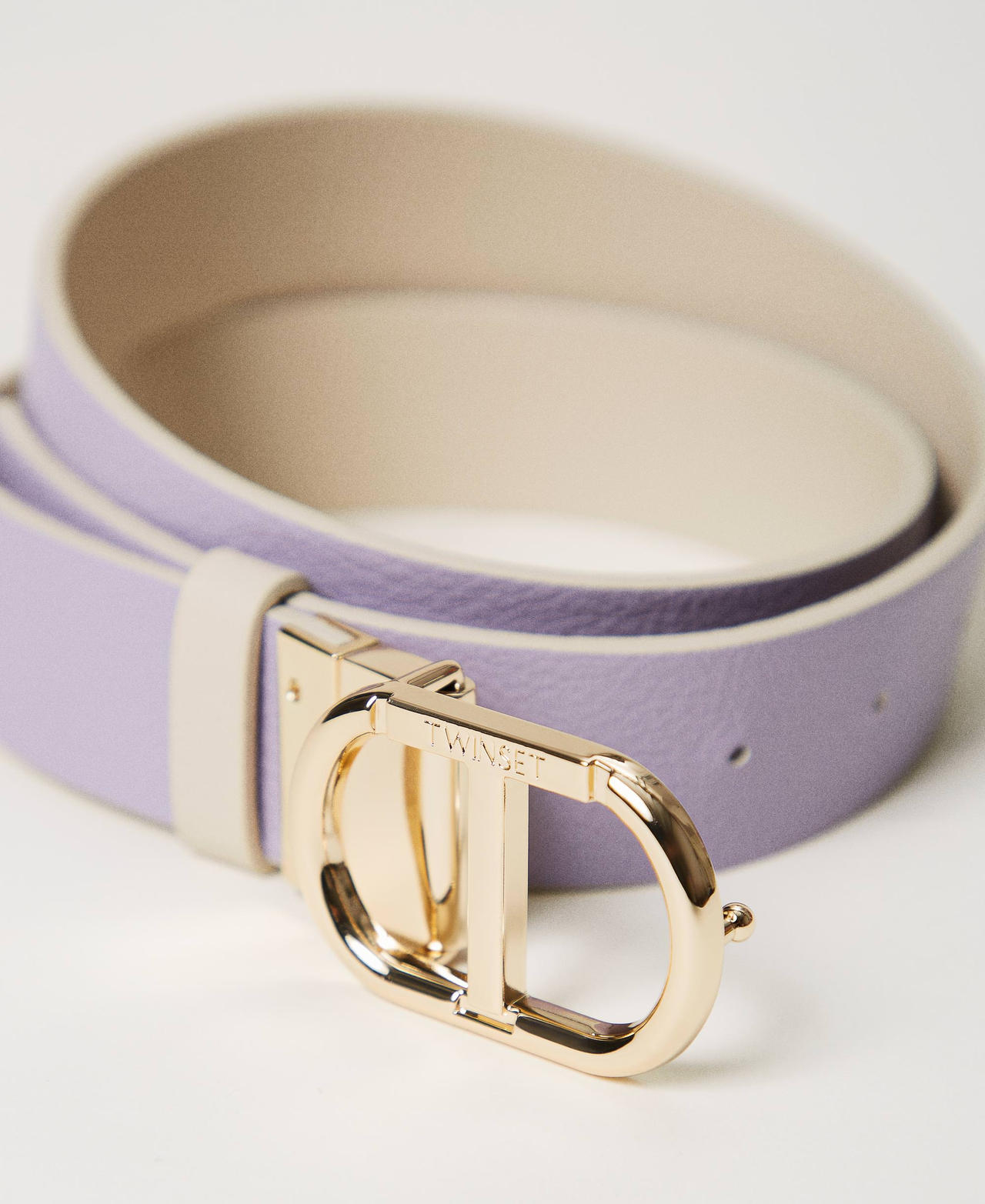 Reversible belt with snap Oval T buckle Two-tone Snow / "Campanula" Purple Woman 241TA4080-03