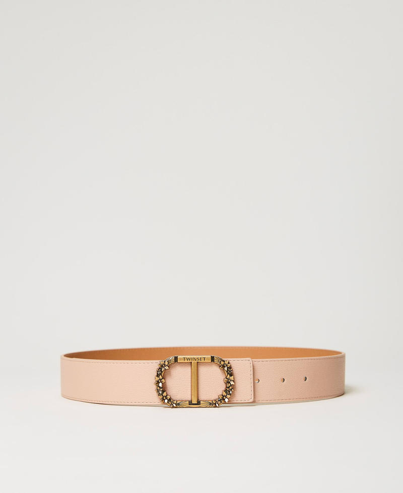 Low waist belt with floral Oval T buckle Peach Woman 241TA4100-01