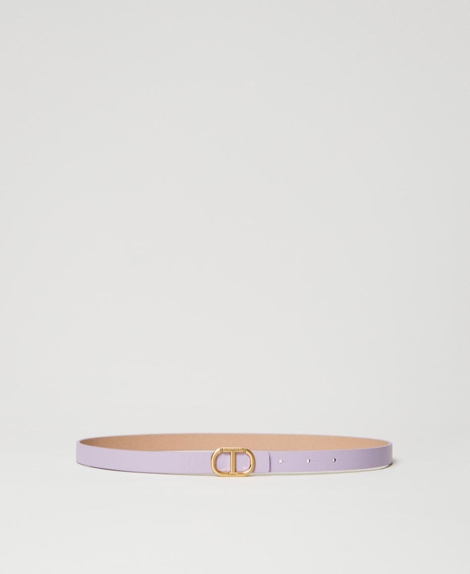 Reversible low waist belt with Oval T Two-tone “Campanula” Purple / “Hazelnut” Brown Woman 241TA4120-01
