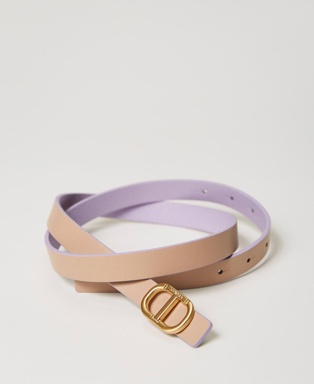 Reversible low waist belt with Oval T Two-tone “Campanula” Purple / “Hazelnut” Brown Woman 241TA4120-03
