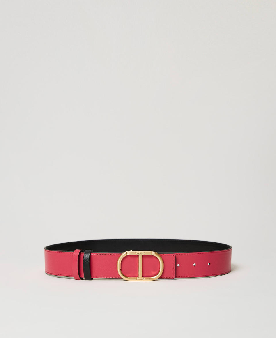Reversible belt with double loop Two-tone Black / “Bright Rose” Pink Woman 241TA4121_11421_01