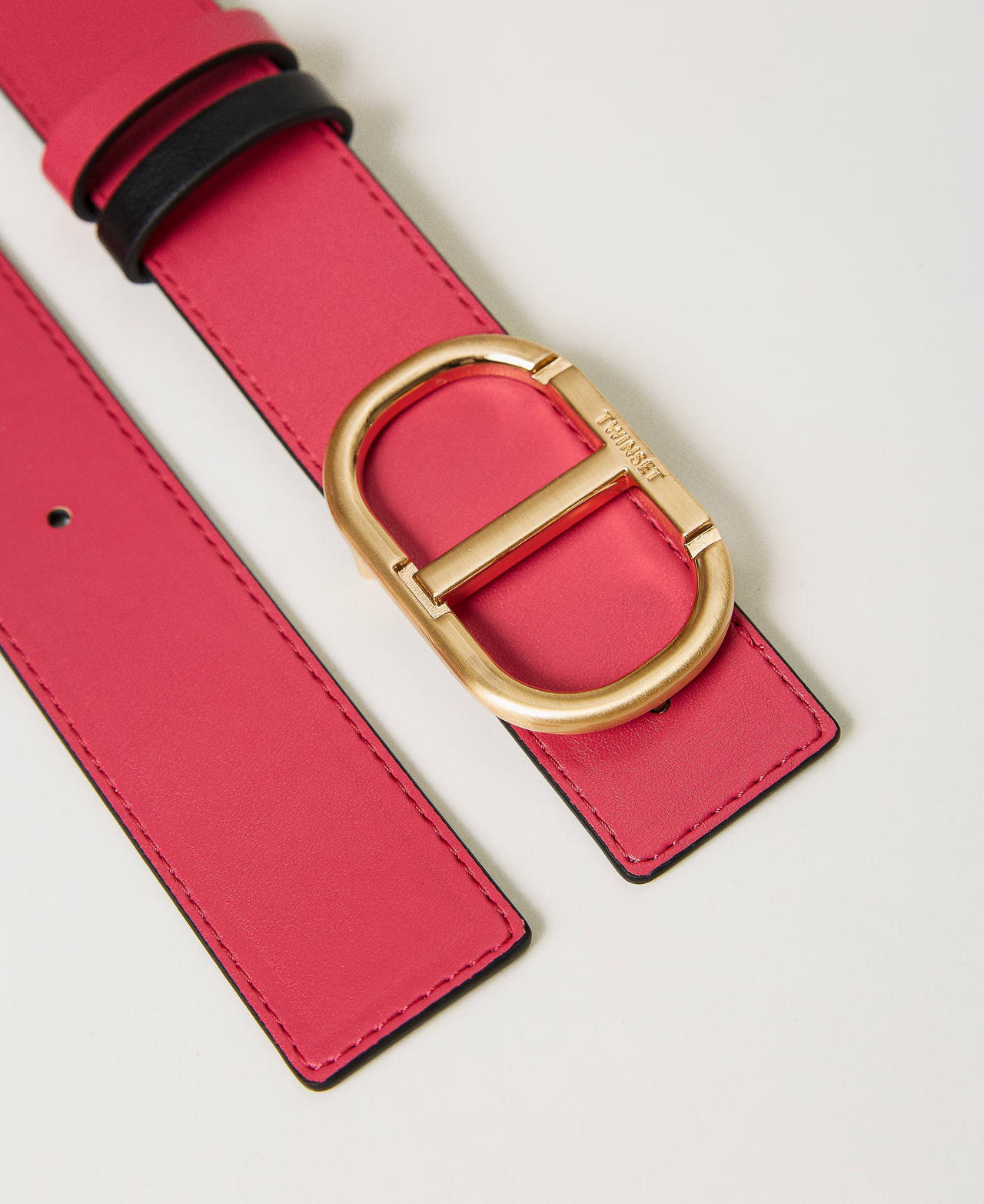 Reversible belt with double loop Two-tone Black / “Bright Rose” Pink Woman 241TA4121_11421_02