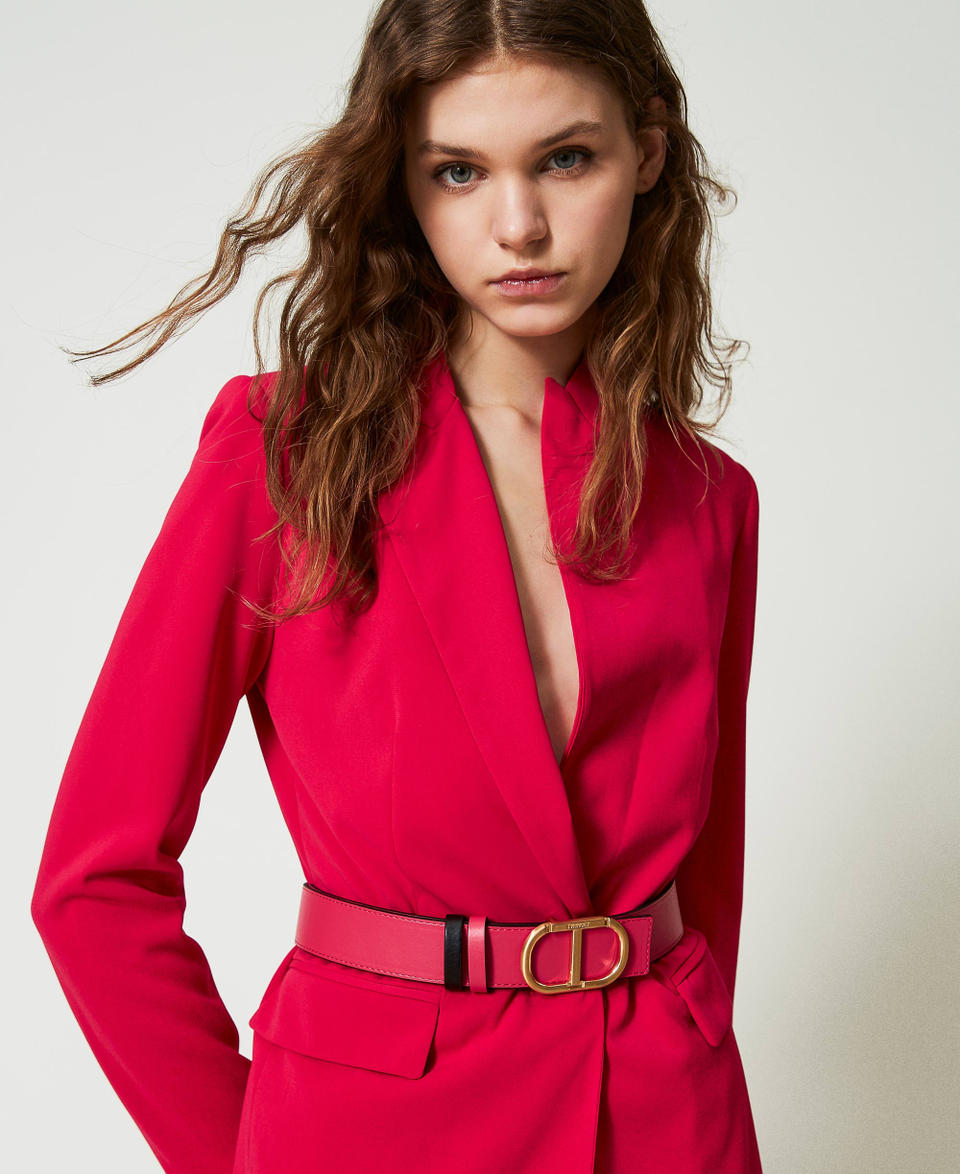 Reversible belt with double loop Two-tone Black / “Bright Rose” Pink Woman 241TA4121_11421_0S