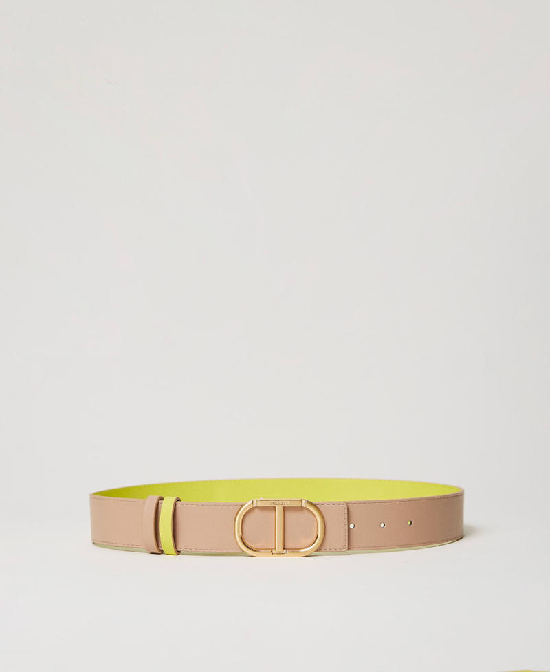 Reversible belt with double loop Two-tone “Hazelnut” Brown / Light Lemon Woman 241TA4121-01